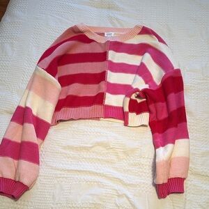 Pink and Red Striped Cropped Sweater